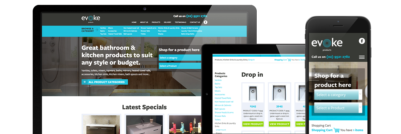 Evoke ProductsResponsive Online Store for Bathroom Products