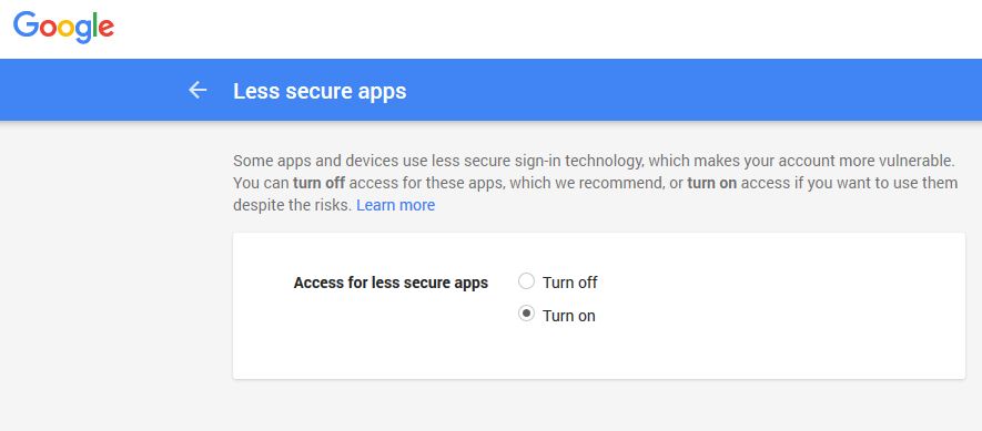 Allowing Less Secure Apps